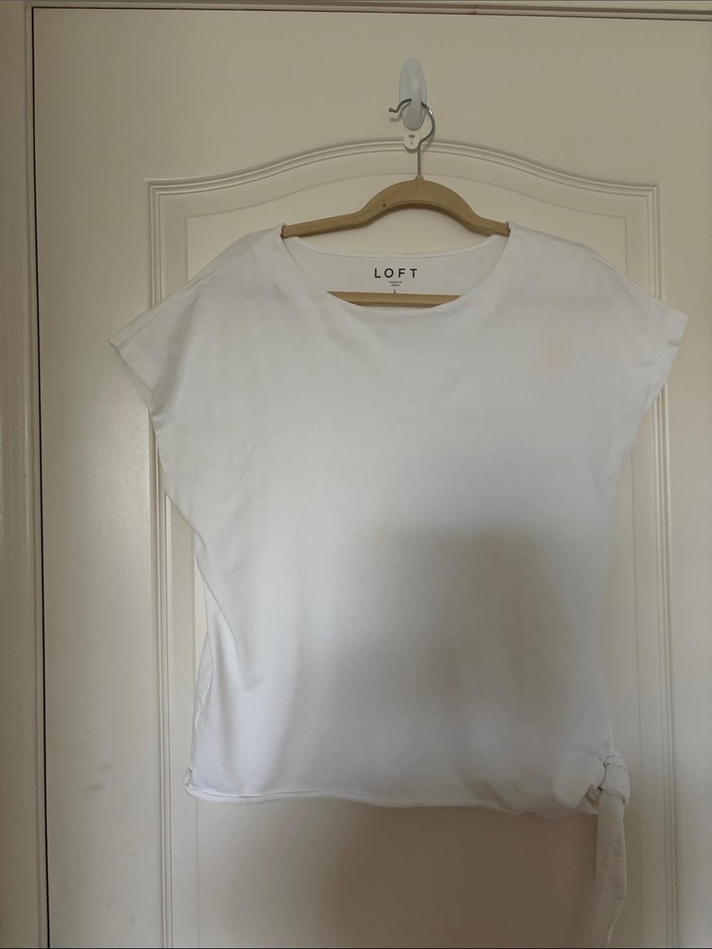 LOFT White Cap-Sleeve Tie-Hem Tee - Picture 4 of 5
